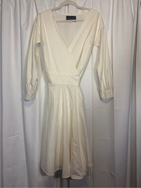 Monica Nera Off White V Neck Bishop Sleeve Wrap Dress. Size US 4. Retail $370